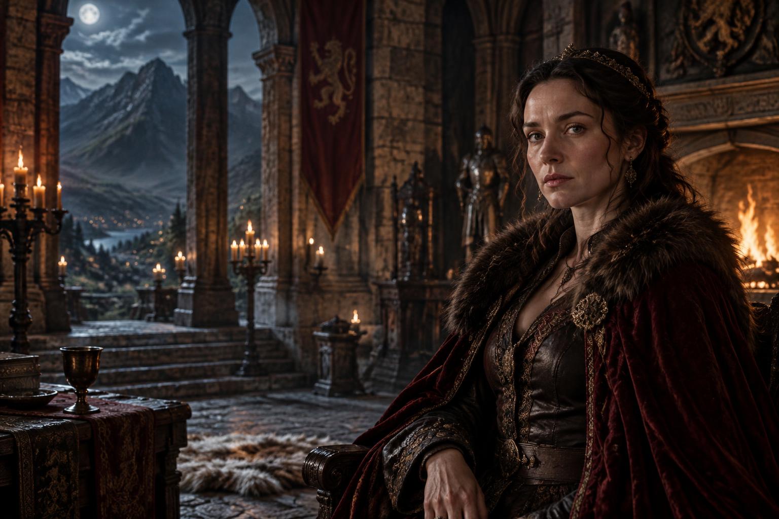 Legend cinematic medieval portrait in a torchlit castle